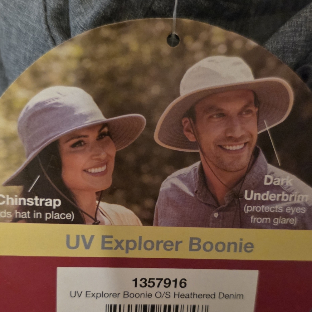 New! UV Explorer Boonie Hat with Chinstrap - Heathered Denim And Beige Available